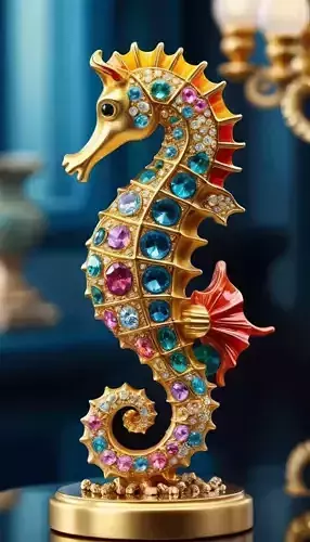 Luxury Gem-Encrusted Golden Seahorse Sculpture 3D