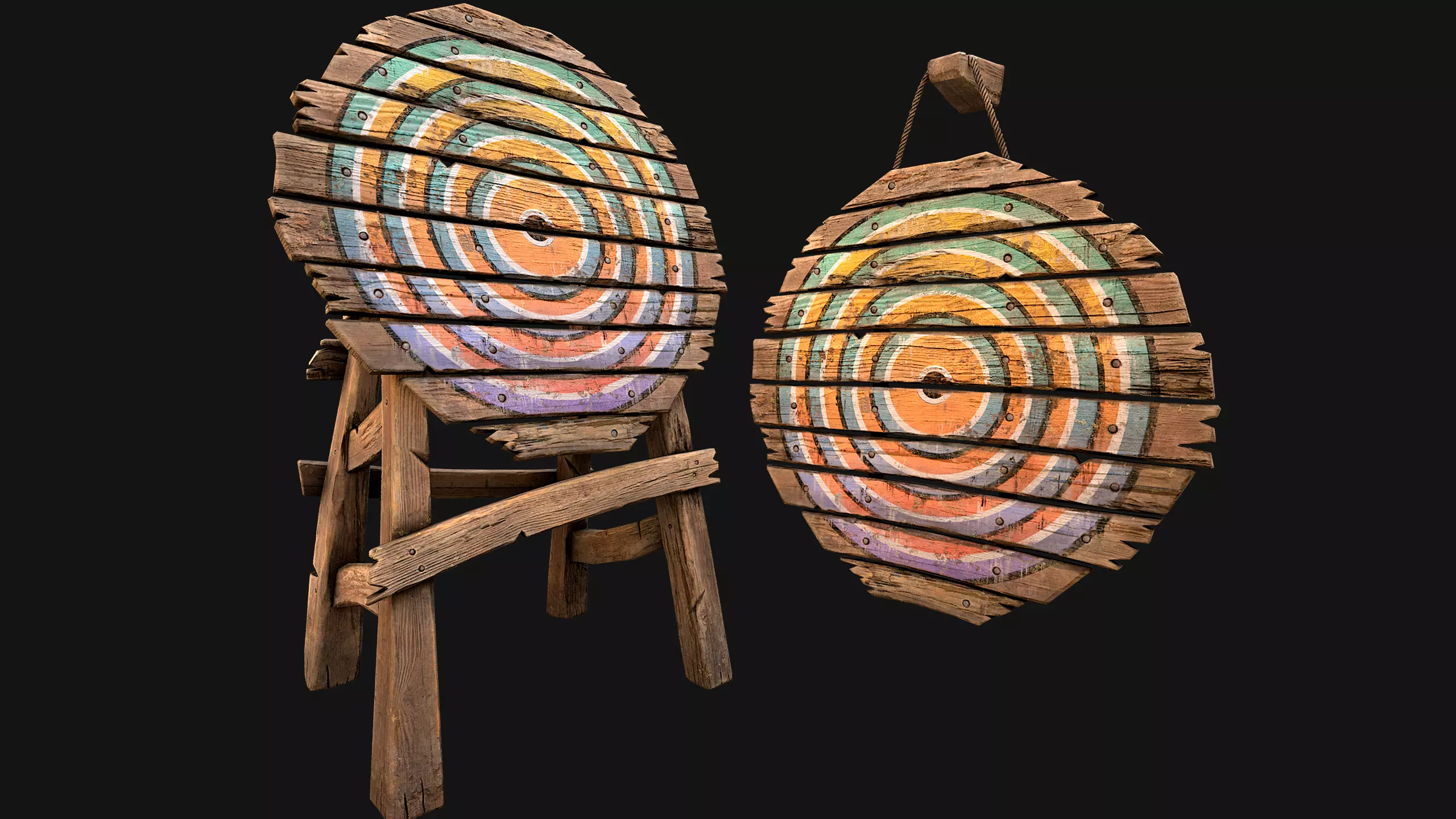 Medieval Wooden Target Shooting Range Furniture Low-poly 3D model