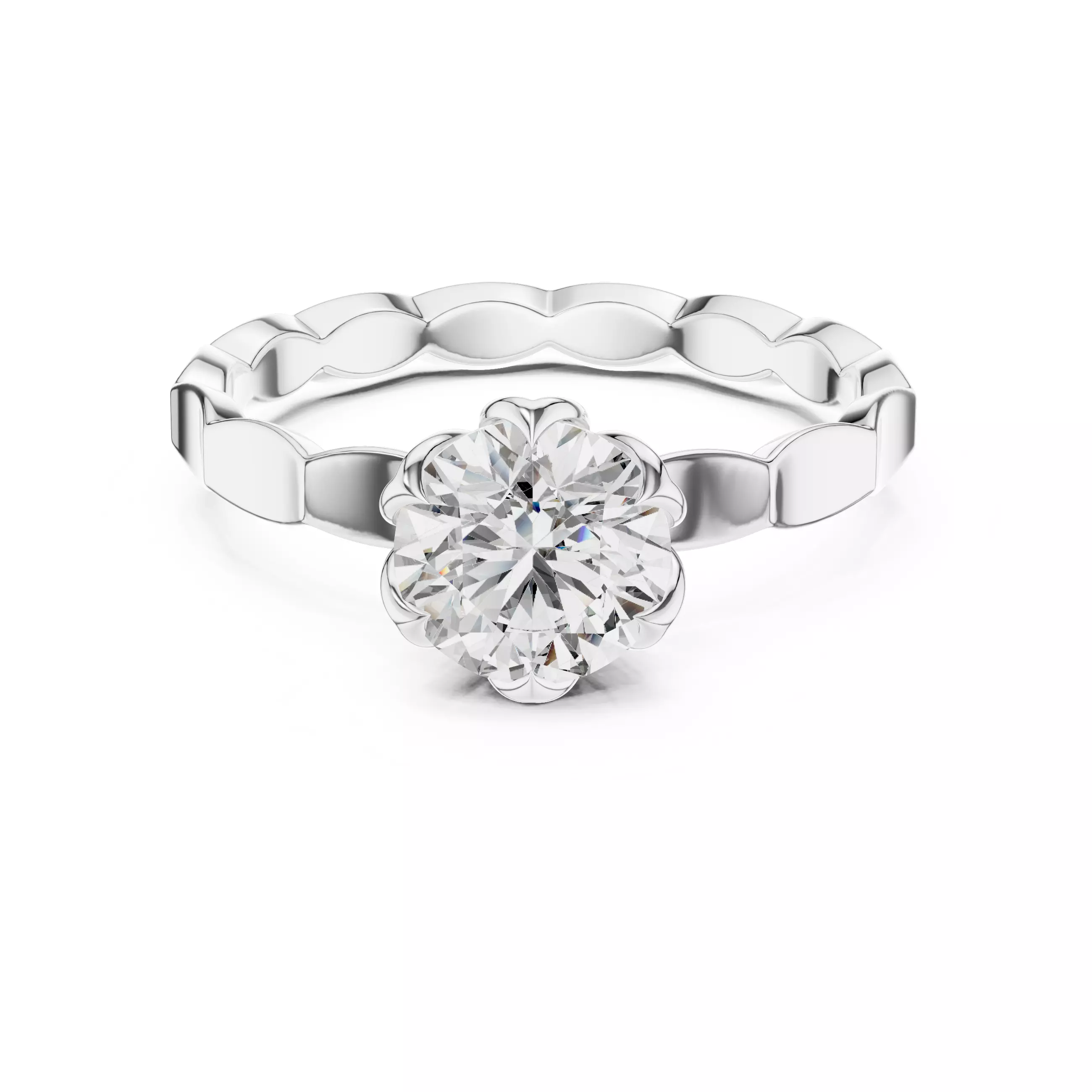 Round Diamond Solitaire Ring 3D print model_11