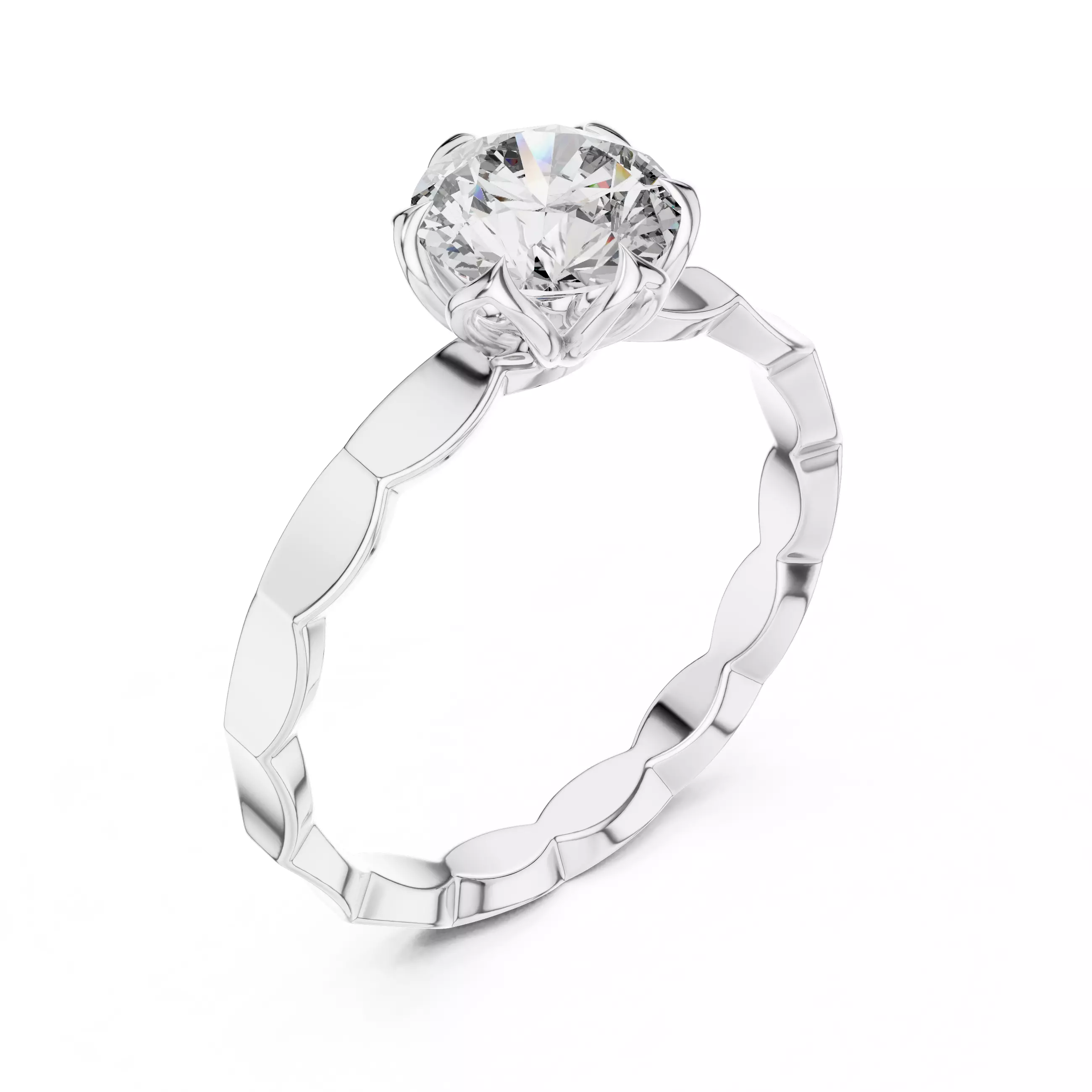 Round Diamond Solitaire Ring 3D print model_4