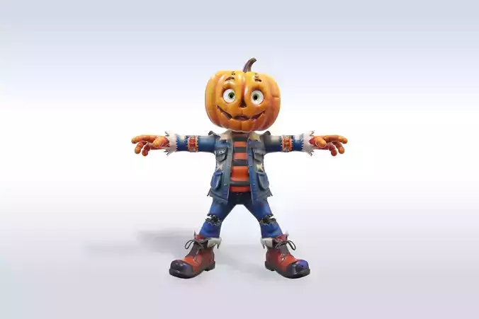 Cheerful Pumpkin Boy Character 3D Model