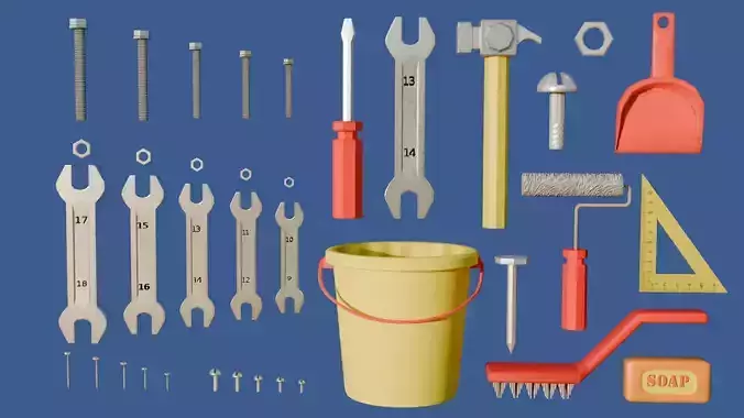 lowpoly Industrial Tools pack 36 items