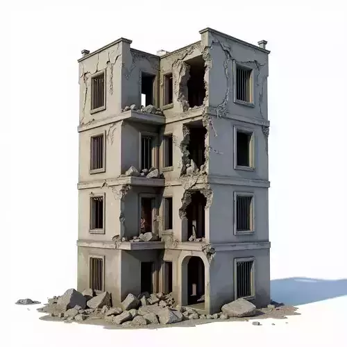 Destroyed Corner Apartment 3D Model Urban Combat Ruin