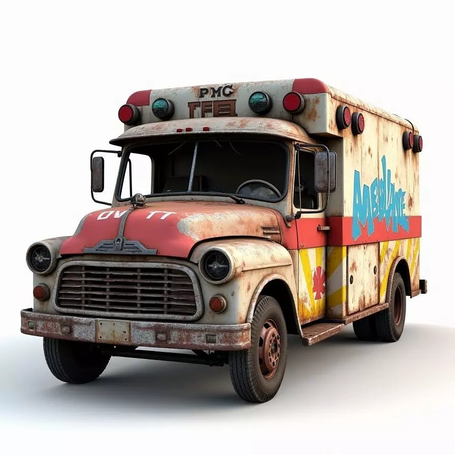 Vintage Rusted Ambulance 3D Model Post Apocalyptic Prop Low-poly 3D model_0