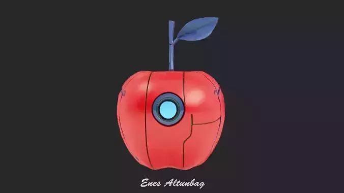 Robotic Apple 3D Futuristic Sci-Fi Fruit Low-poly 3D model 2