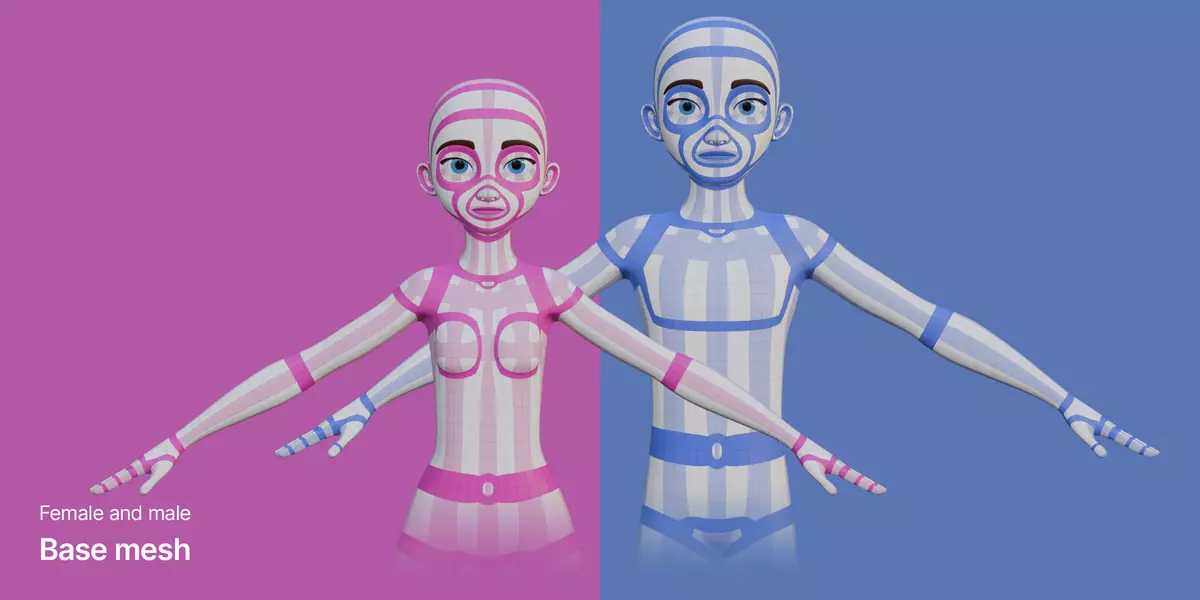 Stylized female and male base mesh Free low-poly 3D model_0