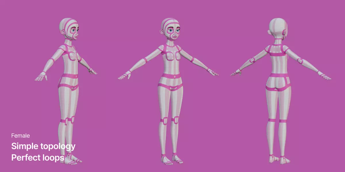 Stylized female and male base mesh Free low-poly 3D model_3