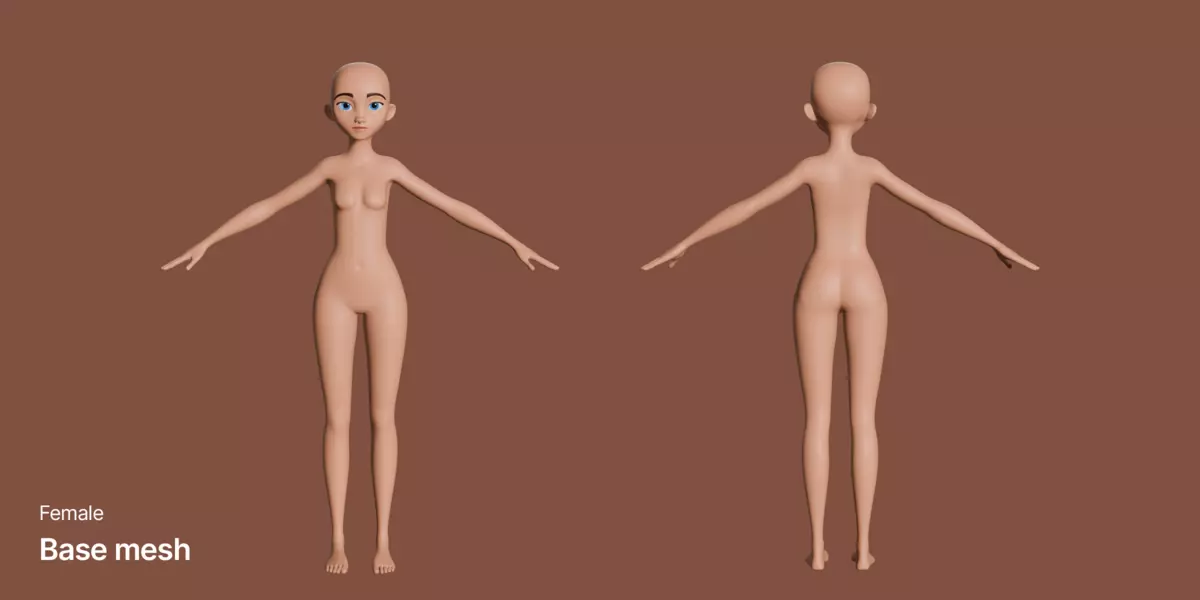Stylized female and male base mesh Free low-poly 3D model_2