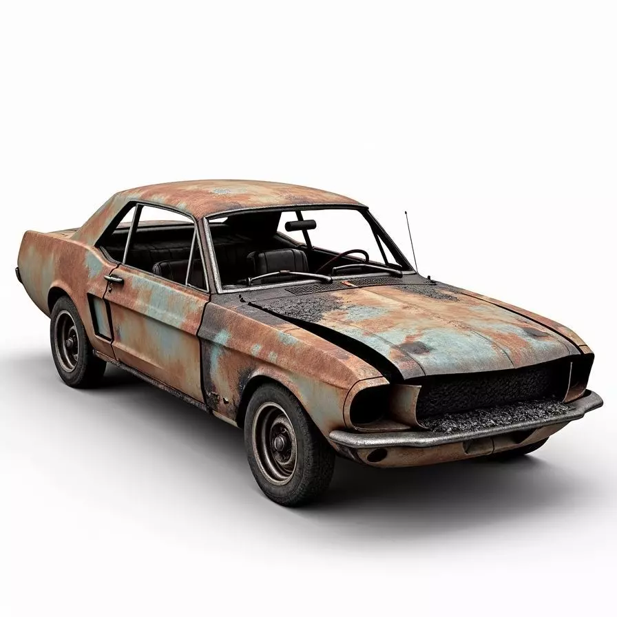 Rusted Burned Out Muscle Car 3D Model Abandoned Vehicle Low-poly 3D model_0