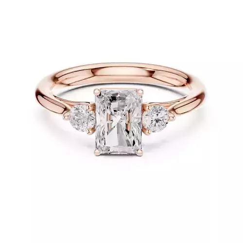 Three stone Radiant Round Engagement Ring ALL SIZES STL Video