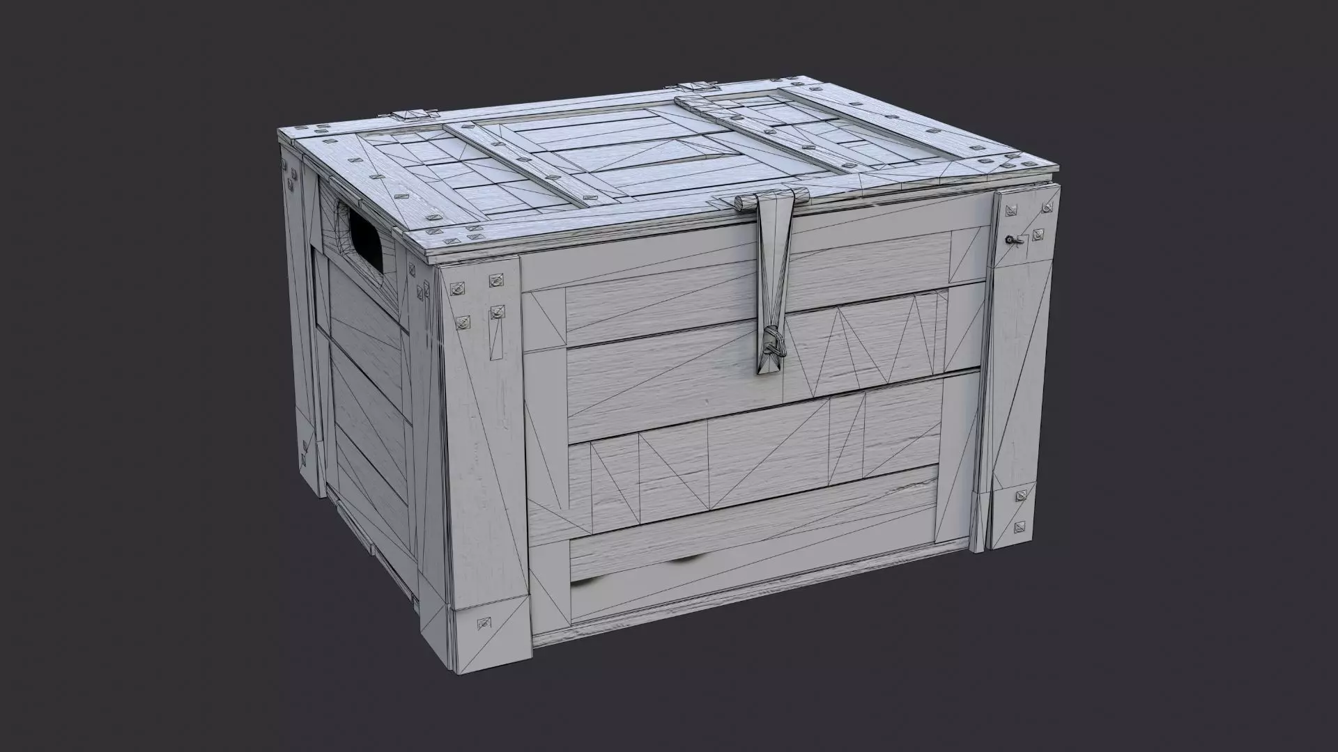 Rustic Military Wood Crate with Metal Straps Low-poly 3D model_7