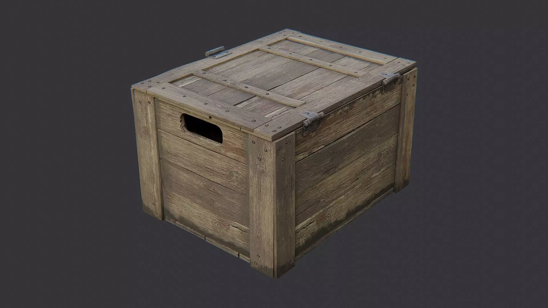 Rustic Military Wood Crate with Metal Straps Low-poly 3D model_3