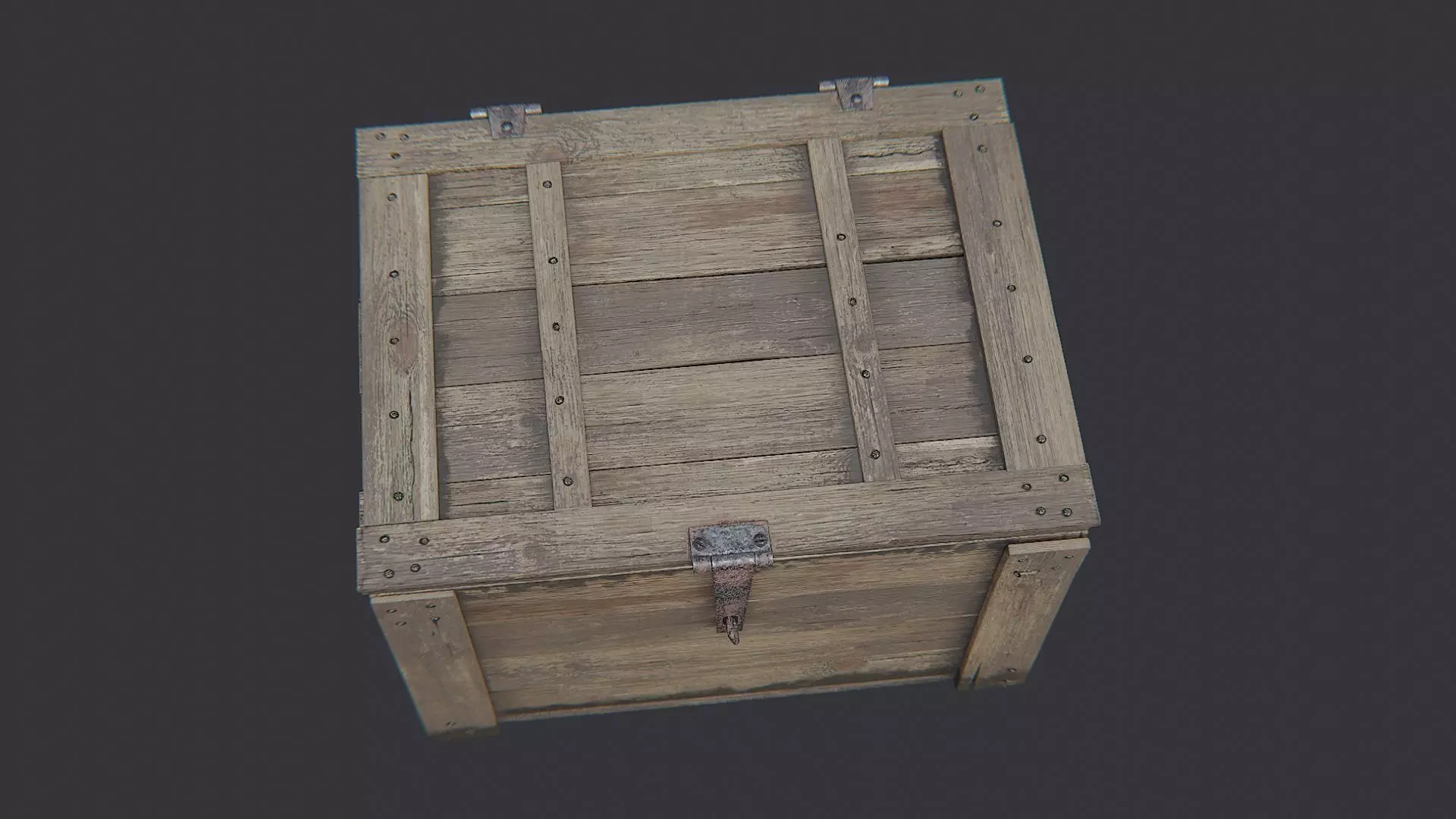 Rustic Military Wood Crate with Metal Straps Low-poly 3D model_4