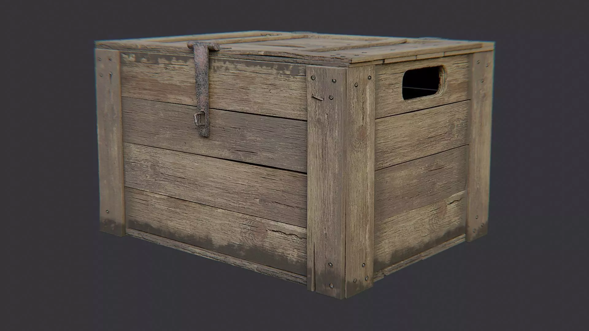 Rustic Military Wood Crate with Metal Straps Low-poly 3D model_2