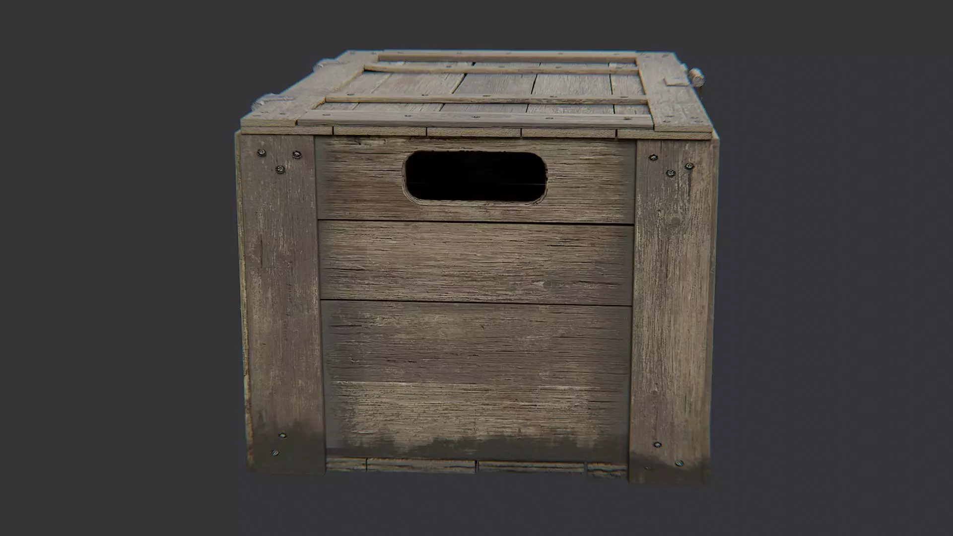 Rustic Military Wood Crate with Metal Straps Low-poly 3D model_1
