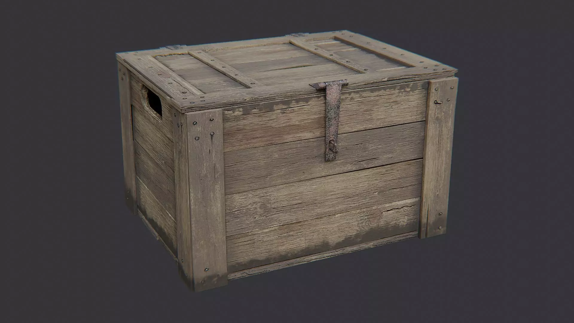 Rustic Military Wood Crate with Metal Straps Low-poly 3D model_0