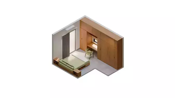 Isometric Master Bedroom 3D render design element