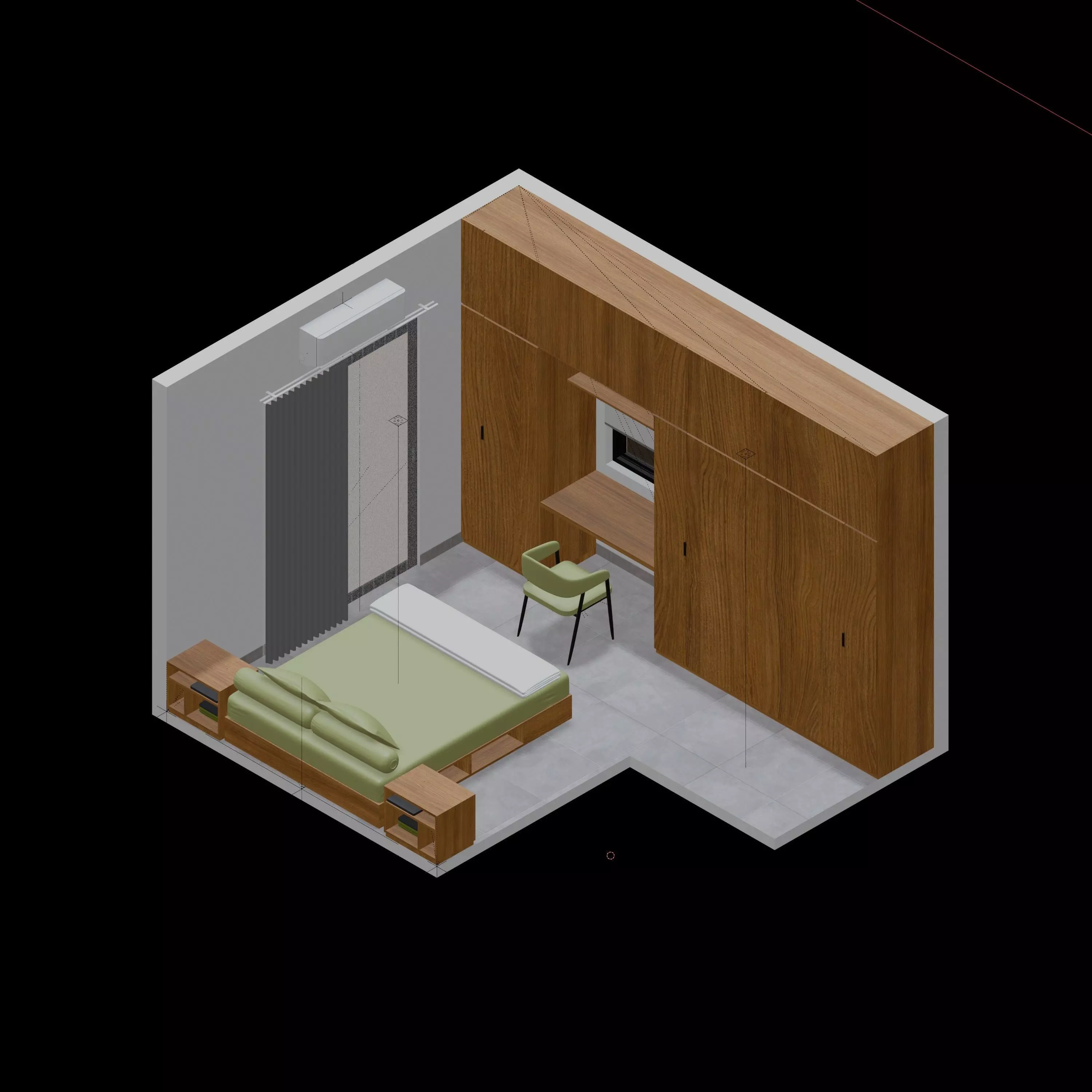Isometric Master Bedroom 3D render design element 3D model_2