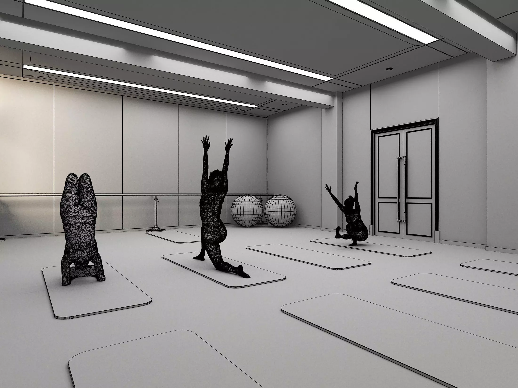 Dance yoga classroom Low-poly 3D model_3