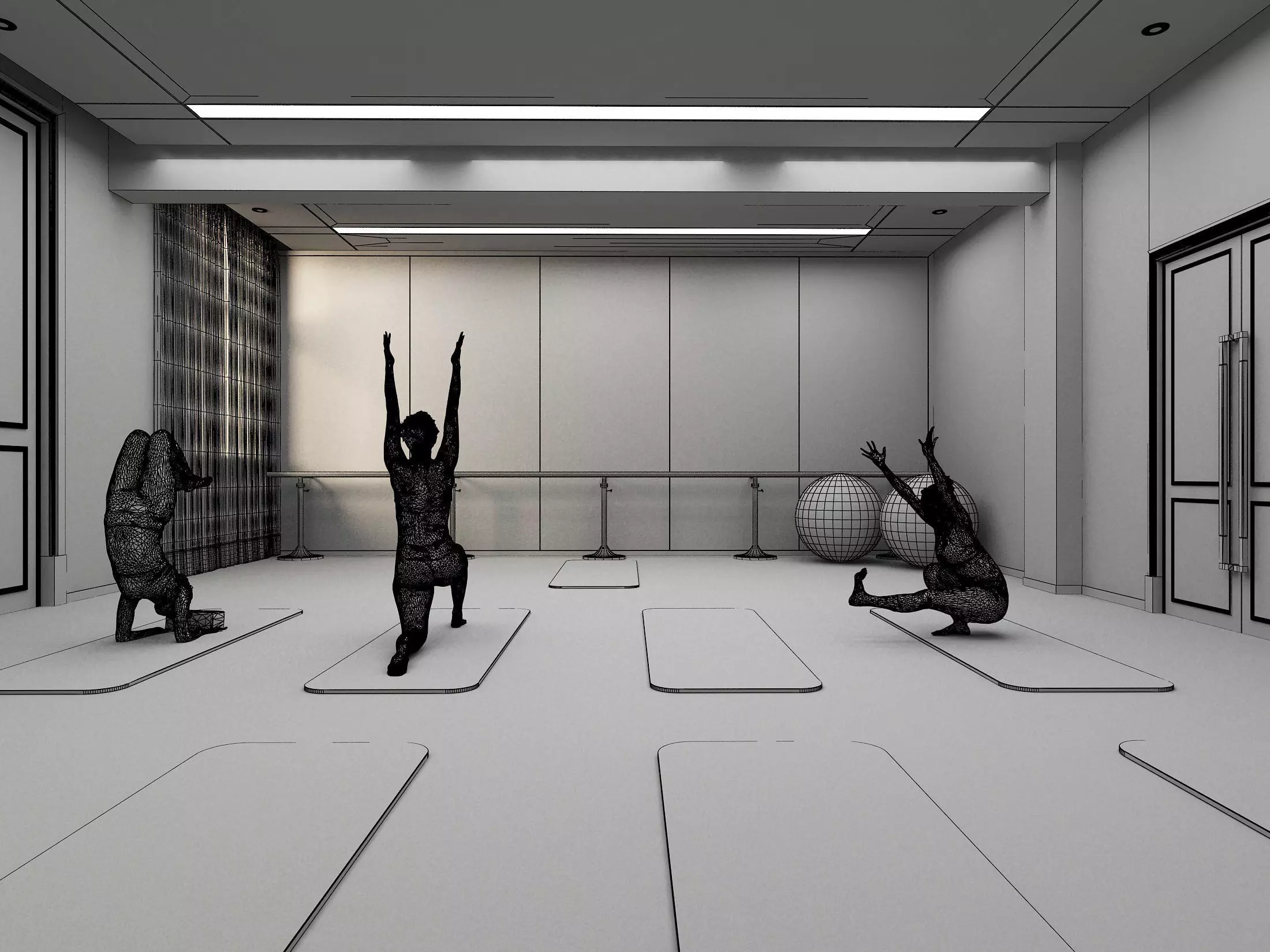 Dance yoga classroom Low-poly 3D model_2