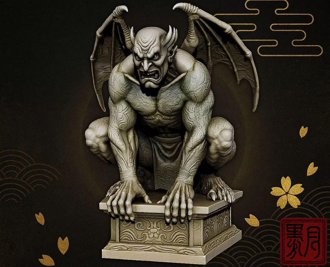 Japanese Oni Gargoyle Statue Tattoo Wabori Irezumi 3D print model_0