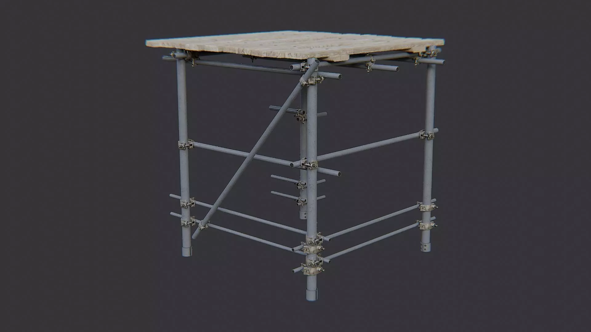 Corner Scaffold Kit with Wood Planks Low-poly 3D model_2