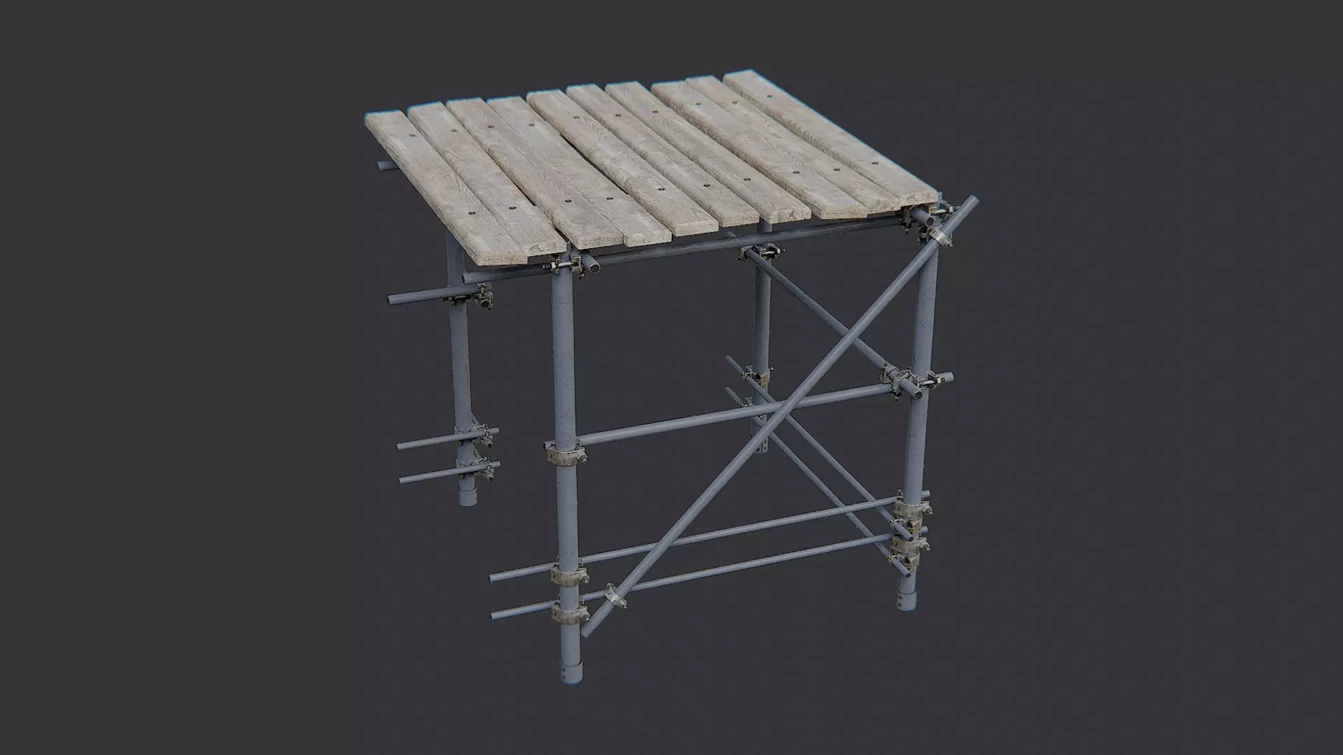 Corner Scaffold Kit with Wood Planks Low-poly 3D model_0