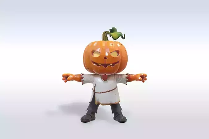 Cheerful Pumpkin Boy Character 3D Model 