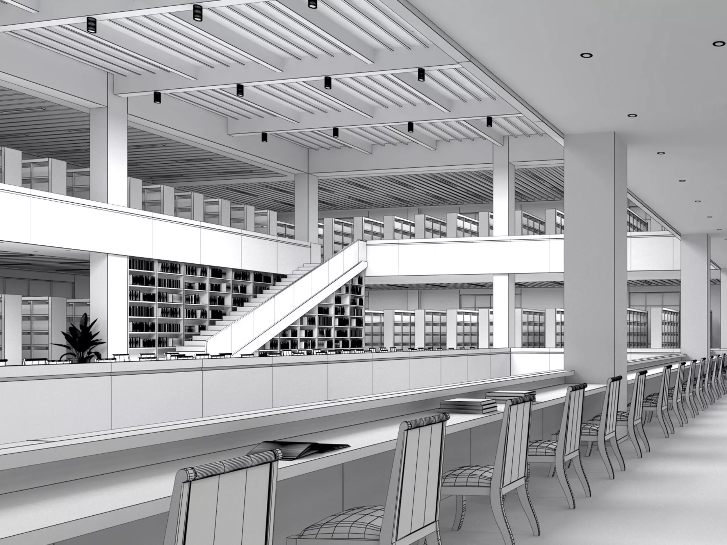 library Low-poly 3D model_13