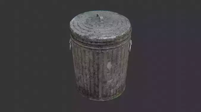 Weathered Metal Garbage Can With Lid