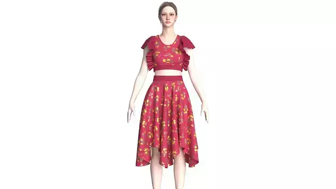 Girls Crop Top With Skirt V5