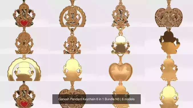 Ganesh Pendant Keychain 6 in 1 Bundle N3