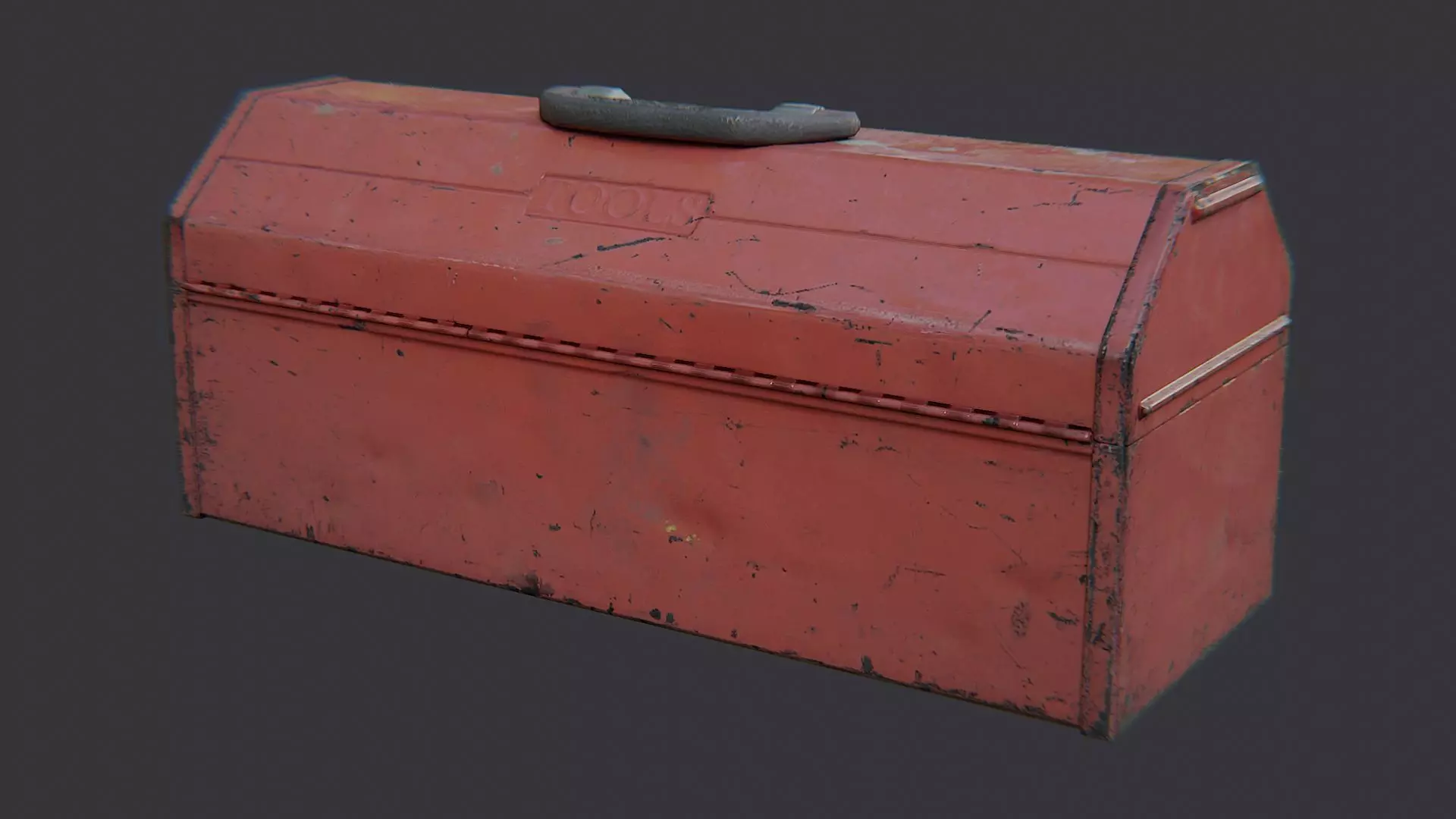 Red Metal Toolbox with Handle and Weathered Finish Low-poly 3D model_1