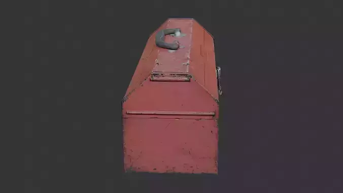 Red Metal Toolbox with Handle and Weathered Finish