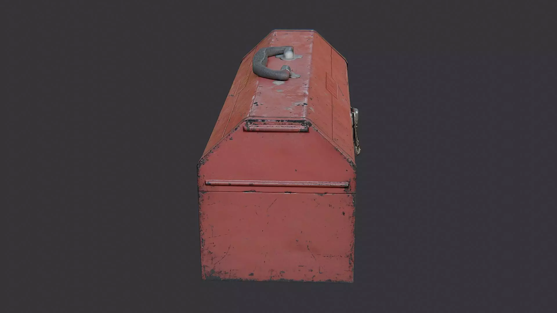 Red Metal Toolbox with Handle and Weathered Finish Low-poly 3D model_0