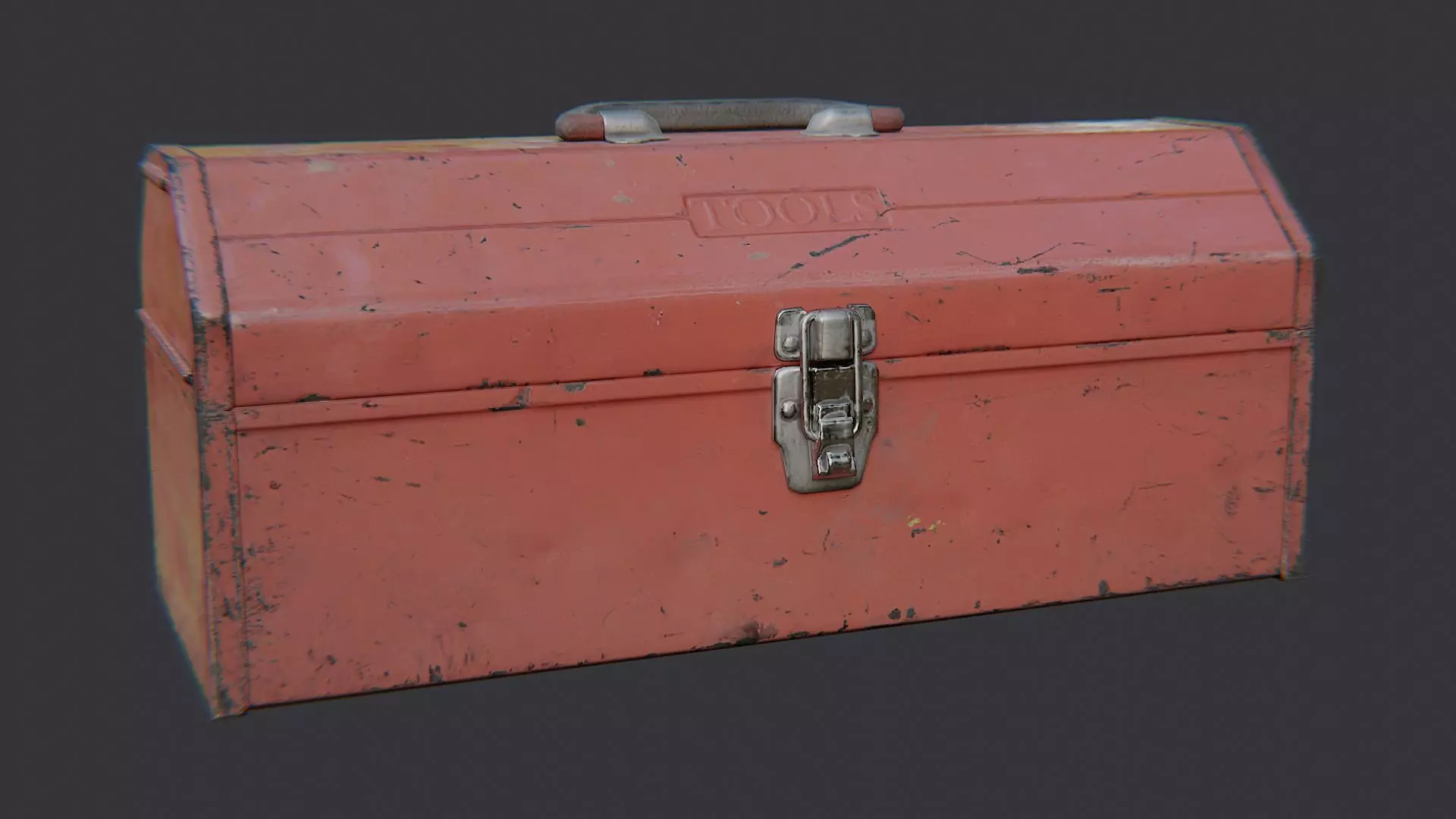 Red Metal Toolbox with Handle and Weathered Finish Low-poly 3D model_2