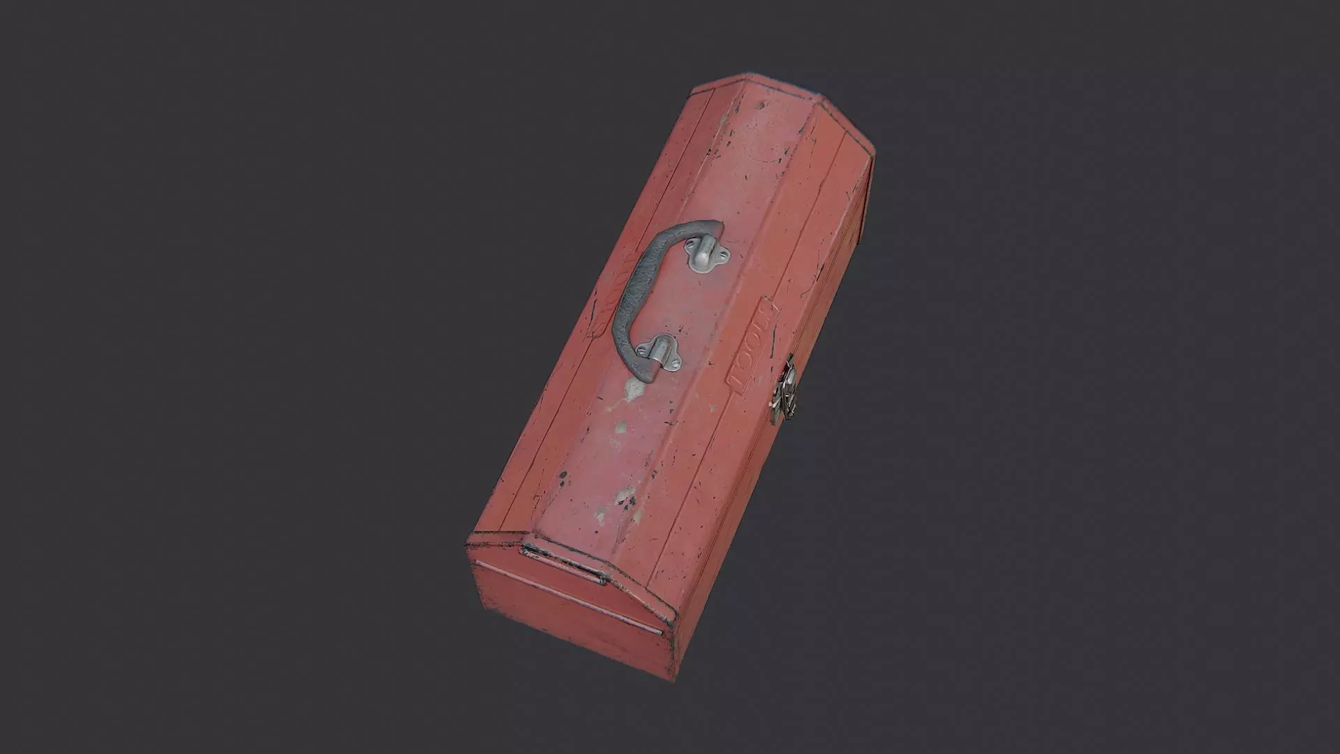 Red Metal Toolbox with Handle and Weathered Finish Low-poly 3D model_4