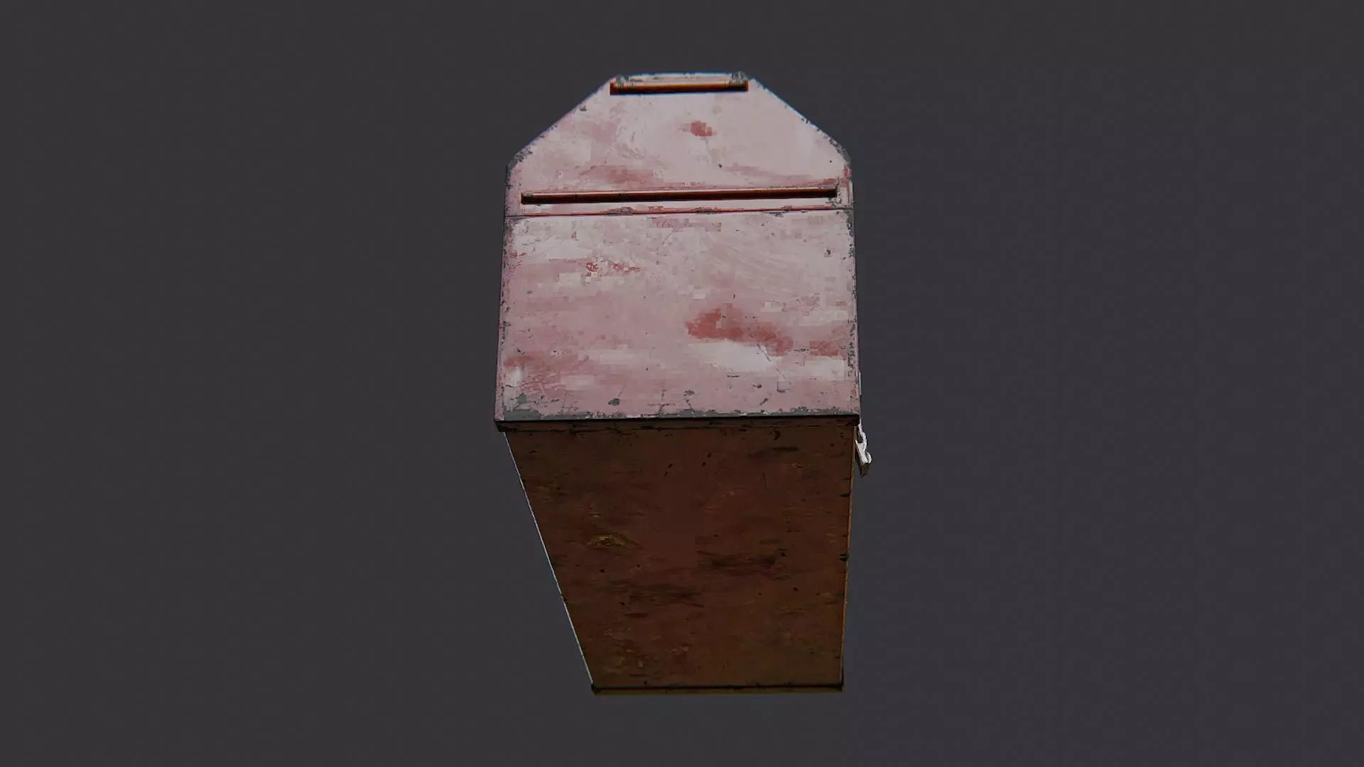 Red Metal Toolbox with Handle and Weathered Finish Low-poly 3D model_5