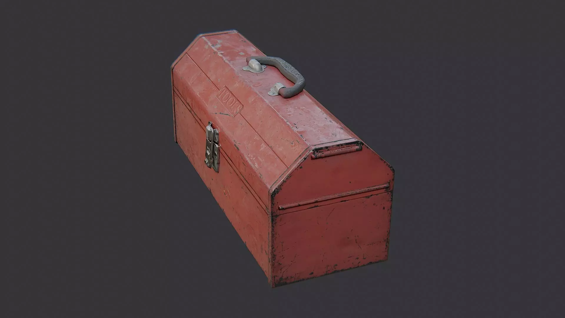 Red Metal Toolbox with Handle and Weathered Finish Low-poly 3D model_3