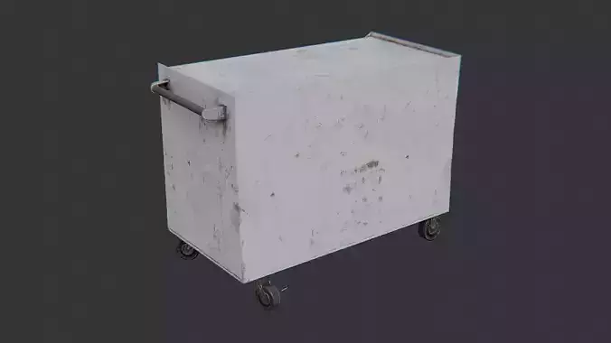 Rusty metal toolbox on wheels with worn paint