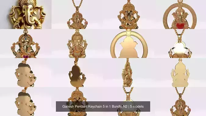 Ganesh Pendant Keychain 5 in 1 Bundle N2