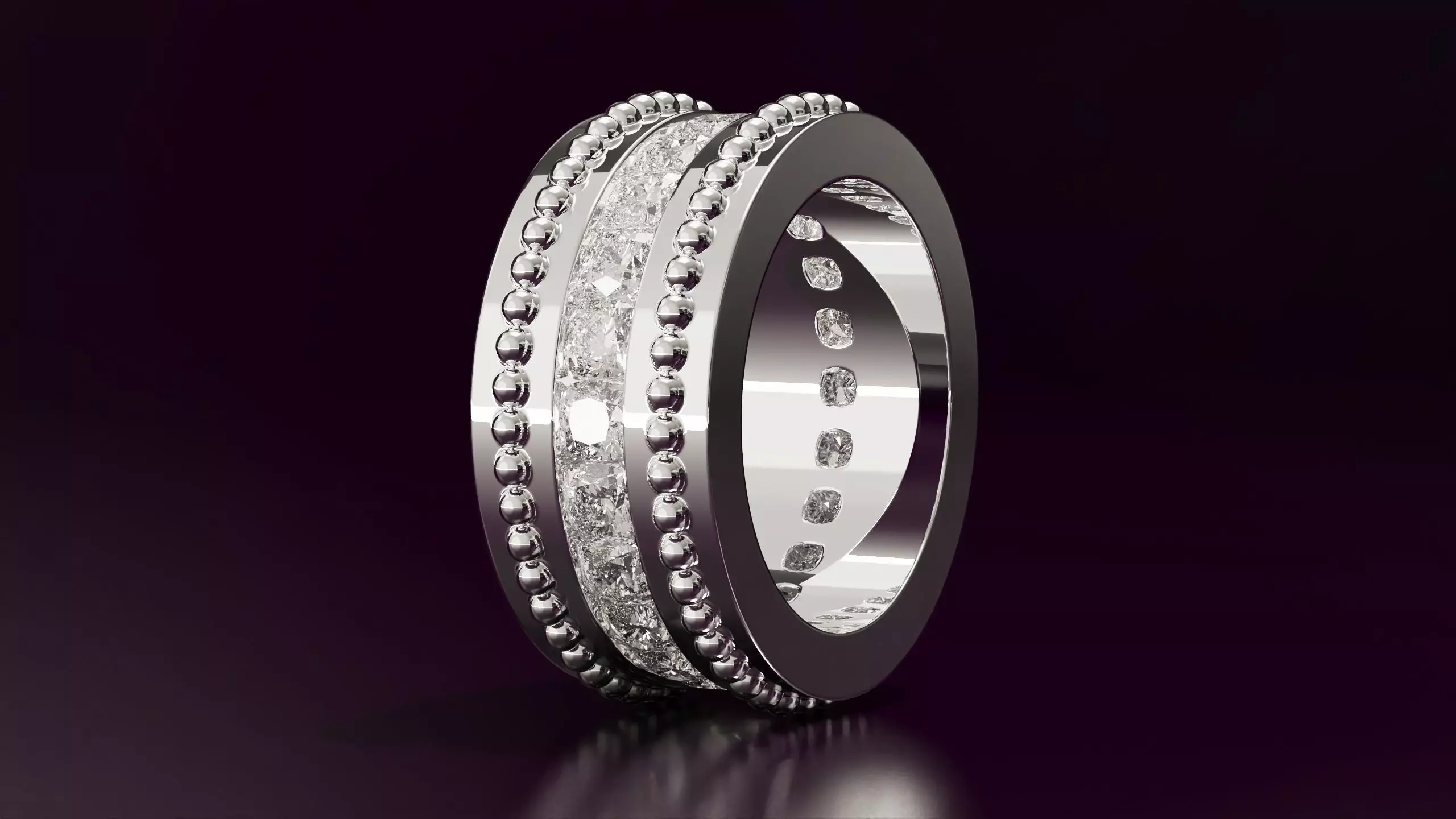 Channel Set Cushion Square eternity ring w bead N04 308CT EU54 3D print model_1