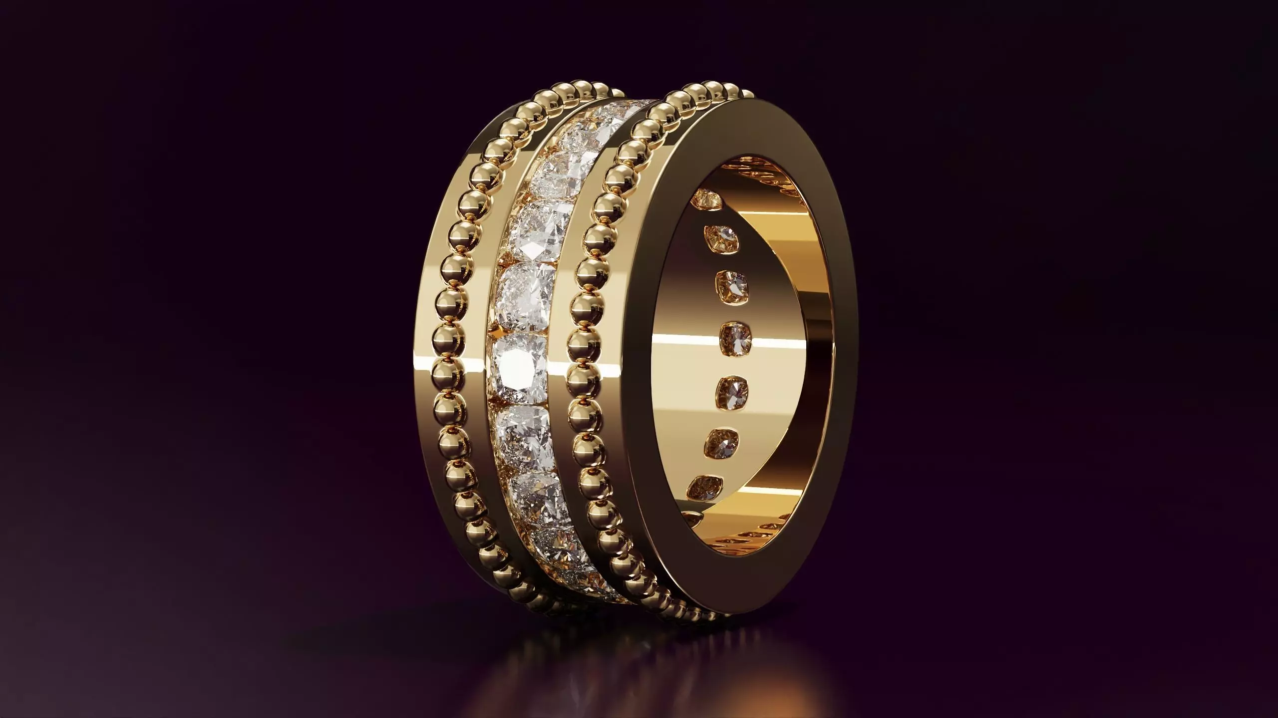 Channel Set Cushion Square eternity ring w bead N04 308CT EU54 3D print model_0