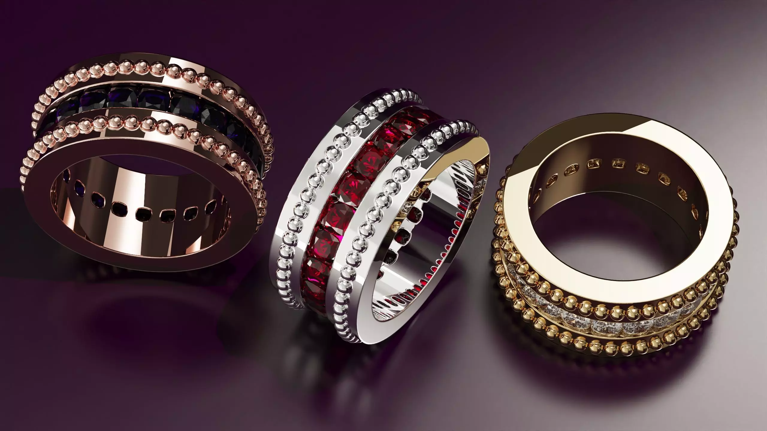 Channel Set Cushion Square eternity ring w bead N04 308CT EU54 3D print model_4