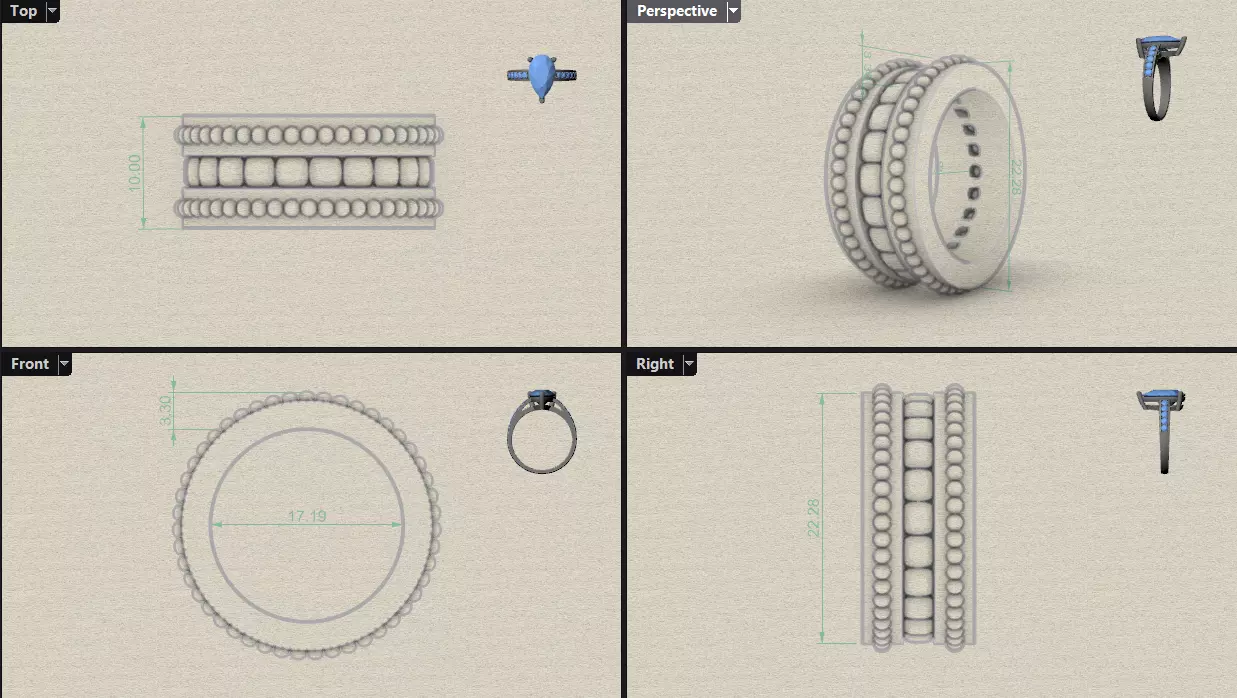 Channel Set Cushion Square eternity ring w bead N04 308CT EU54 3D print model_10
