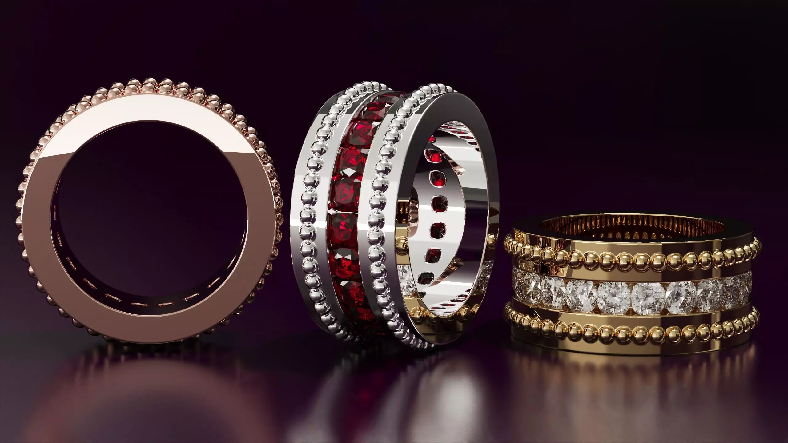 Channel Set Cushion Square eternity ring w bead N04 308CT EU54 3D print model_3