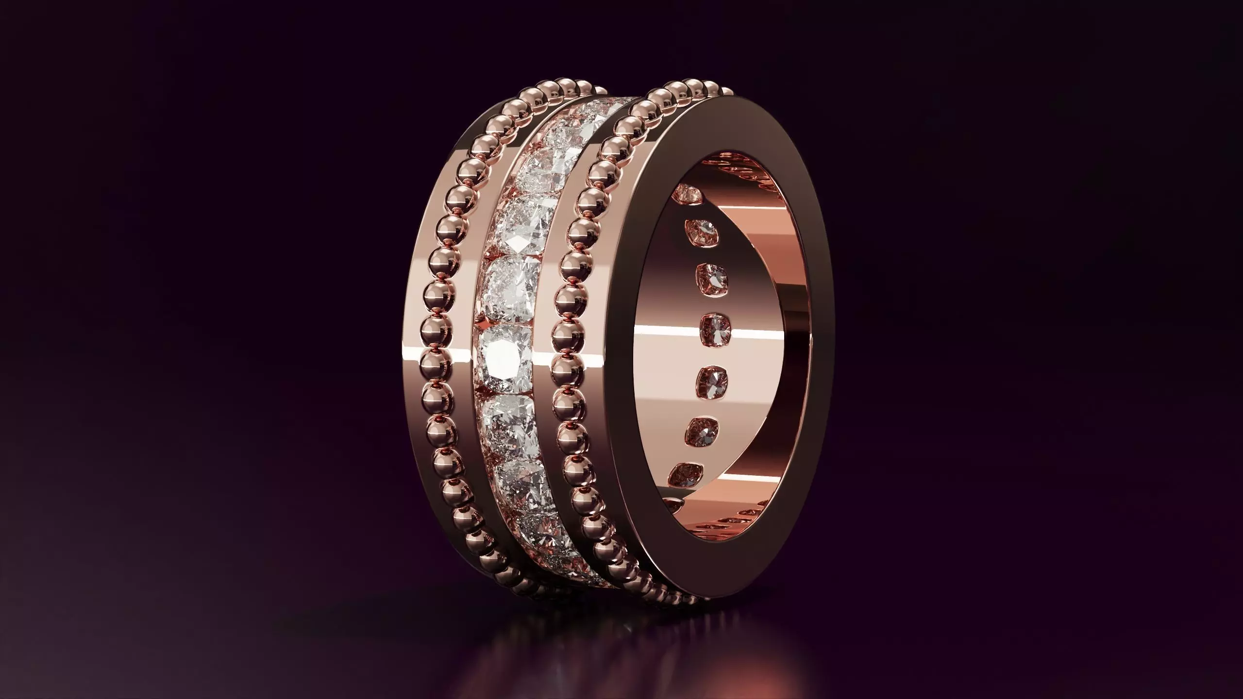 Channel Set Cushion Square eternity ring w bead N04 308CT EU54 3D print model_2