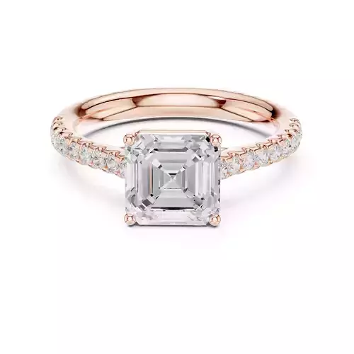 2CT Asscher Cut Diamond Pave Engagement Ring ALL SIZES STL Video 3D print model