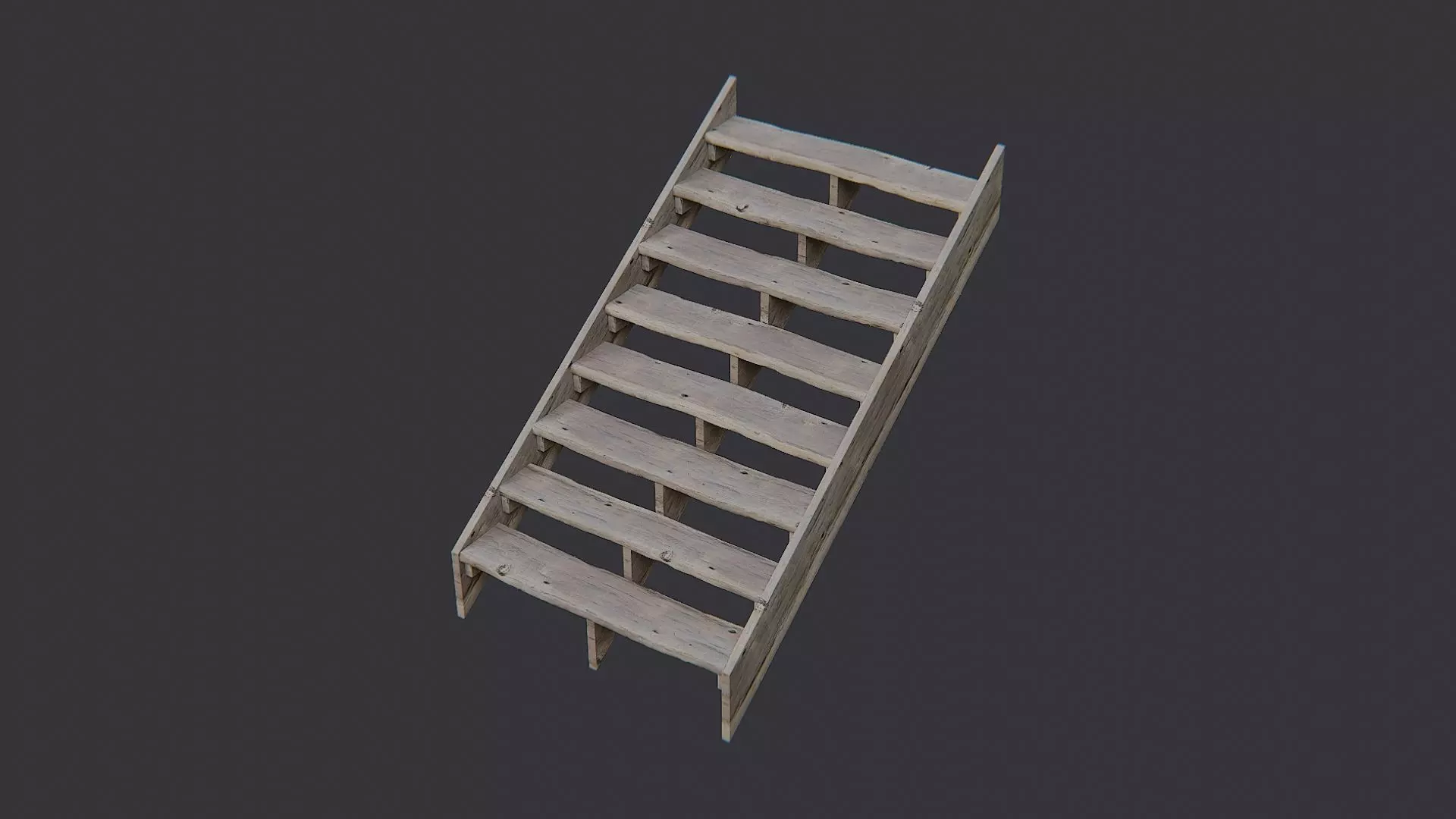 Worn Wooden Interior Stair 8 Step Low-poly 3D model_3