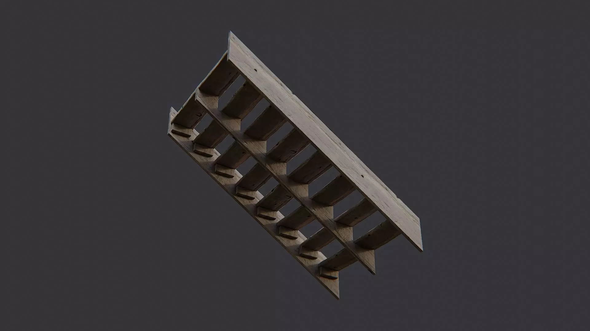 Worn Wooden Interior Stair 8 Step Low-poly 3D model_5